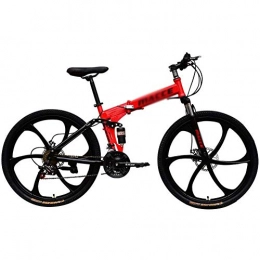 DNNAL Folding Mountain Bike DNNAL Adult Mountain Bikes, 26 In Steel Carbon Mountain Trail Bike High Carbon Steel Full Suspension Frame Folding Bicycles, 21 Speed ​Dual Disc Brakes Bicycle, Red