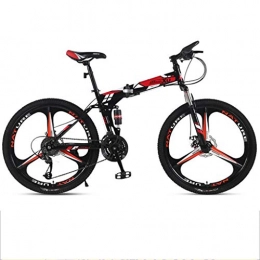 Dsrgwe Folding Mountain Bike Dsrgwe 26inch Mountain Bike, Folding Carbon Steel Frame Bicycles, Full Suspension and Dual Disc Brake, 21-speed, 24-speed, 27-speed (Color : Red, Size : 21-speed)