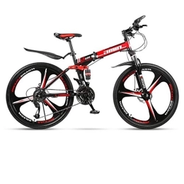 Dsrgwe Folding Mountain Bike Dsrgwe 26inch Mountain Bike, Folding Hard-tail Bicycles, Full Suspension and Dual Disc Brake, Carbon Steel Frame (Color : Red, Size : 21-speed)