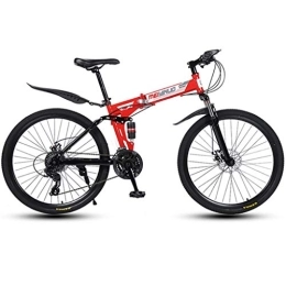 Dsrgwe Bike Dsrgwe Folding Mountain Bike, Full Suspension Bicycles, Carbon Steel Frame, Dual Disc Brake, 26inch Spoke Wheels (Color : Red, Size : 21-speed)