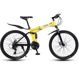 Dsrgwe Folding Mountain Bike Dsrgwe Folding Mountain Bike, Full Suspension Bicycles, Carbon Steel Frame, Dual Disc Brake, 26inch Spoke Wheels (Color : Yellow, Size : 27-speed)