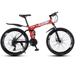 LADDER Bike Dsrgwe Folding Mountain Bike, Full Suspension MTB Bicycles, Dual Suspension and Dual Disc Brake, 26inch Spoke Wheels (Color : Red, Size : 27-speed)