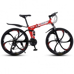 Dsrgwe Folding Mountain Bike Dsrgwe Mountain Bike, Folding Bicycles, Steel Frame, Dual Suspension and Dual Disc Brake, MTB Bike, 26inch Wheels (Color : Red, Size : 24-speed)