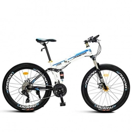 Dsrgwe Bike Dsrgwe Mountain Bike, Folding Mountain Bicycles, Carbon Steel Frame, Dual Suspension and Dual Disc Brake, 26inch Wheel, 21 Speed (Color : White)
