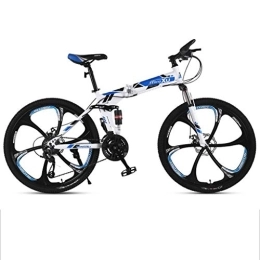 Dsrgwe Folding Mountain Bike Dsrgwe Mountain Bike, Folding Mountain Bicycles, Dual Suspension and Dual Disc Brake, 26inch Mag Wheels (Color : Blue, Size : 27-speed)