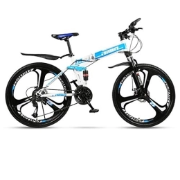 Dsrgwe Folding Mountain Bike Dsrgwe Mountain Bike, Steel Frame Folding Hardtail Bicycles, Dual Suspension and Dual Disc Brake, 26inch Wheels (Color : Blue, Size : 21-speed)