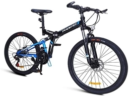 dtkmkj Bike dtkmkj 24-Speed Mountain Bikes, Folding High-Carbon Steel Frame Mountain Trail Bike, Dual Suspension Kids Adult Mens Mountain Bicycle, Blue, 26Inch
