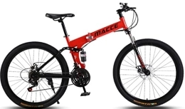 DPCXZ Bike Dual Disc Brake Folding Bike, 21-Speed Hardtail Mountain Bikes Shock-Absorbing Anti-Slip Mountain Bike for Students and Urban Commuters red, 24 inches