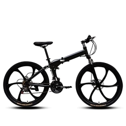 ASPZQ Bike Dual Disc Brake Folding Bike, Comfortable Mobile Portable Compact Lightweight Folding Mountain Bike Adult Student Lightweight Bike, Black, 24 inches