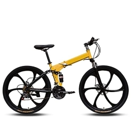 ASPZQ Bike Dual Disc Brake Folding Bike, Comfortable Mobile Portable Compact Lightweight Folding Mountain Bike Adult Student Lightweight Bike, Yellow, 27 inches