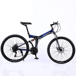 DULPLAY Bike DULPLAY Steel Frame Dual Suspension Dual Disc Brakes Racing Mountain Bicycle, 24 Inch Adult Mountain Bike, Folding Mountain Bikes Black And Blue 24", 21-speed