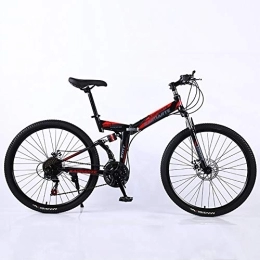 DULPLAY Bike DULPLAY Steel Frame Dual Suspension Dual Disc Brakes Racing Mountain Bicycle, 24 Inch Adult Mountain Bike, Folding Mountain Bikes Black And Red 24", 24-speed