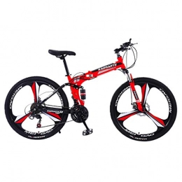 DWQuee Folding Mountain Bike, 26in 21 Speed Bicycle Full Suspension MTB Bikes - Dual Disc Brake Aluminum Frame MTB Bicycle Urban Track Bike Road Bikes (Red)