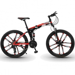 DXIUMZHP Dual Suspension Foldable Mountain Bike, Commuter Portable Bicycles, Double Shock Absorber, 21/24-speed, Ten Cutter Wheels, 24/26 Inch Wheels (Color : 21-speed red, Size : 24 inches)