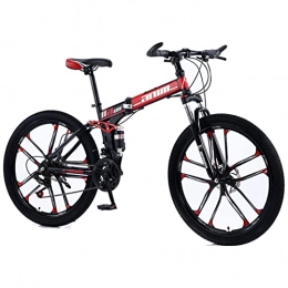 EASSEN Adult Mountain Bike Full Suspension High Carbon Steel Foldable Off-Road Bike, 21 Speed Drivetrain, 26 Inch 10 Spoke Wheels, Mechanical Disc Brakes MTB Bikes for Men black red-27