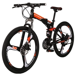 EUROBIKE Bike Eurobike 27.5” Mountain Bike, 21 Speed Hardtail Mountain Bike, 27.5 inch Full Suspension Bike, Mountain Bicycle with Disc Brake for Men or Women, Adults MTB Bikes (G7 Foldable-Orange-3 Spoke)
