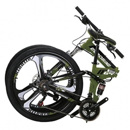 EUROBIKE Bike Eurobike EURG4 Mountain Bike 26 Inches 3 Spoke Wheels Dual Suspension Folding Bike 21 Speed MTB ArmyGreen