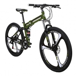 EUROBIKE Folding Mountain Bike Eurobike Folding Bike G4 21 Speed Mountain Bike 26 Inches 3-Spoke Wheels MTB Dual Suspension Bicycle (ArmyGreen)