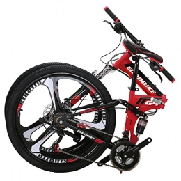 EUROBIKE Folding Mountain Bike Eurobike Folding Bike G4 21 Speed Mountain Bike 26 Inches 3-Spoke Wheels MTB Dual Suspension Bicycle (RED)