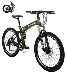 EUROBIKE Bike Eurobike Folding G4 Mountain Bike, 21 Speed Full Suspension Bike for Men, 26 Inch Adult Folding Bike, Disc Brake Womens Mountain Bicycle (Green)
