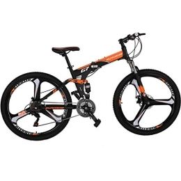 EUROBIKE Bike Eurobike Folding Mountain Bike 21 Speed Full Suspension mtb Daul Disc Brake Bicycle 27.5” mens (Orange)