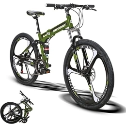 EUROBIKE Bike Eurobike G4 26 Inch Adult Folding Bike, Dual Disc Brake Full Suspension Mountain Bikes for Adults Men or Women, 21 Speed Foldable Mountain Bicycle (ArmyGreen 3 Spoke)