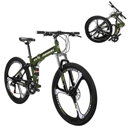 EUROBIKE Folding Mountain Bike Eurobike G4 Folding Bike 21 Speed 26 Inches Dual Disc Brakes K Spoke Wheel Mountain Bike for Adult (K-GREEN)