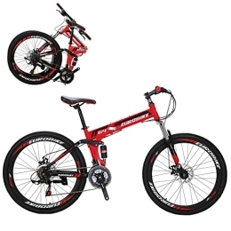 EUROBIKE Bike Eurobike G4 Folding Bike 21 Speed 26 Inches Dual Disc Brakes K Spoke Wheel Mountain Bike for Adult (SPOKE-RED)