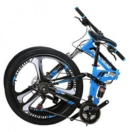 EUROBIKE Bike Eurobike G4 Mountain Bike 21 Speed Steel Frame 26 Inches Wheels Dual Suspension Folding Bike Blue