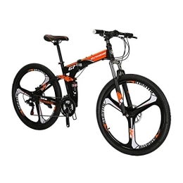 EUROBIKE Bike Eurobike G7 Folding Mountain bike for Adults Full Suspension Bicycle 27.5 inch Wheel Foldable Bikes for Mens (3-Spoke Orange)