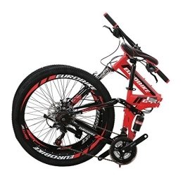 EUROBIKE Bike Eurobike HY G4 26 Inch Folding Mountain Bike, 21 Speed Full Suspension MTB Foldable Bicycle, Dual Disc Brake Folding Bikes for Adults Men and Women (G4 32 Spoke Red)