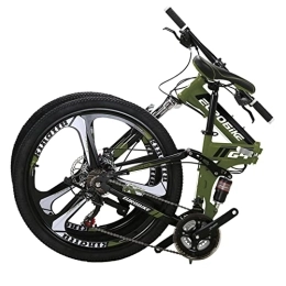 EUROBIKE Folding Mountain Bike Eurobike HY G4 Folding Bike 21 Speed 26 Inches 3 Spoke Wheel Dual Suspension Folding Mountain Bike Green