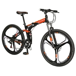 EUROBIKE Bike Eurobike HY G7 Dual Suspension Folding Mountain Bikes, 27.5 Inches 3-Spoke Wheel Fold Up Mountain Bike, 21 Speed Adult Folding Bicycle BlackOrange
