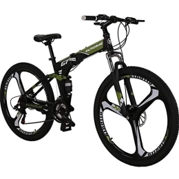 EUROBIKE Folding Mountain Bike Eurobike Mountain Bike，Dual Suspension Folding Mountain Bikes, 21 Speed Foldable Frame, 27.5-inch full suspension Bicycle For Men or Women (K wheel Green)