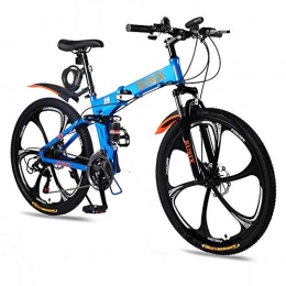 EUSIX Folding Mountain Bike EUSIX X9 26 inches Mountain Bike for Men and Women Aluminum Frame Folding Bicycle with Dual Suspension and 21 Speed Gear Men Bike MTB (Blue)
