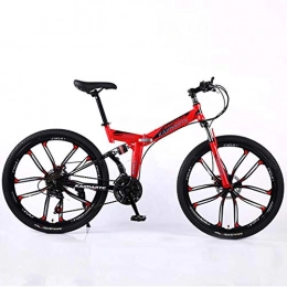 F-JWZS Folding Mountain Bike F-JWZS 26 Inch Dual Suspension Mountain Bike, Unisex 21 / 24 / 27 Speed Folding Bike, with Disc Brake - for Student, Child and Adult, Red, 21Speed