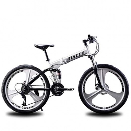 F-JWZS Bike F-JWZS Mens' Mountain Bike, 21 / 24 / 27 Speed Unisex 26 Inch Dual Suspension Folding Bike, with Disc Brake, for Student, Child, Adult Commuter City, White, 21speed