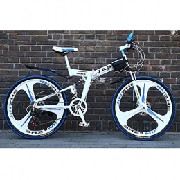 F-JWZS Unisex Dual Suspension Mountain Bike, 21 speed Folding Bike, with 24 inch 3-Spoke Wheels and Double Disc Brake, for Student, Child, Adult Commuter City,White
