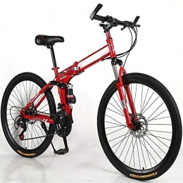 F-JWZS Bike F-JWZS Unisex Dual Suspension Mountain Bike, 21 speed Folding Bike, with 26 Inch Wheels and Disc Brake, for Student, Child, Adult Commuter City, Red