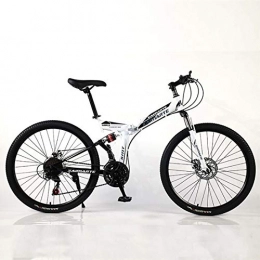 F-JWZS Folding Mountain Bike F-JWZS Unisex Dual Suspension Mountain Bike, 24 Inch Folding Bike, 21 / 24 / 27 Speed with Disc Brake - for Student, Child and Adult, White, 24Speed