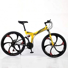 F-JWZS Bike F-JWZS Unisex Mountain Bike, 21 / 24 / 27 Speed Dual Suspension Folding Bike, with 26 Inch Integral Wheel and Disc Brake - for Student, Child and Adult, Yellow, 27Speed