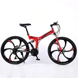 F-JWZS Folding Mountain Bike F-JWZS Unisex Mountain Bike, 24 Inch Dual Suspension Folding Bike, 21 / 24 / 27 Speed with Disc Brake - for Student, Child and Adult, Red, 21Speed