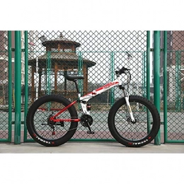 F-JX 24"/26" Folding Mountain Bike, Unisex Variable Speed Bicycle, Wide Tire Thick Wheel Off-road Snow Bike, Steel Frame,C,26X17 inches