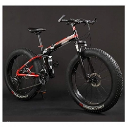 FANG Folding Mountain Bike FANG Adult Mountain Bikes, Foldable Frame Fat Tire Dual-Suspension Mountain Bicycle, High-carbon Steel Frame, All Terrain Mountain Bike, 20" Red, 7 Speed