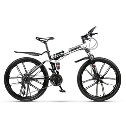 FAXIOAWA Folding Mountain Bike FAXIOAWA Folding Mountain Bike, Bike for Adults and Youth, Hydraulic Disc-Brake, Lock-Out Suspension Fork, Aluminum Frame, with Adjustable Seat Tube Height, White