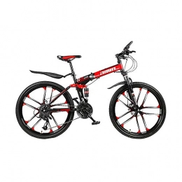 Fenfen-cz 26 Inch Mountain Bikes,High-Carbon Steel Hardtail MTB,Double Disc Brake,Thickened Carbon Steel Frame,10 Cutters Wheel (Color : Black Red, Size : 24 speed)