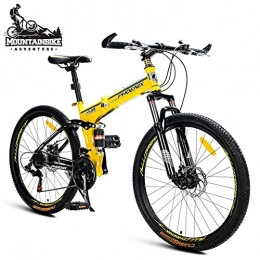 FHKBK Bike FHKBK 26 Inch Mountain Bikes with Dual Suspension for Adult Men / Women, 21 Speed Folding Anti-Slip Off-Road Mountain Bicycle, Dual Disc Brake & Adjustable Seat, Yellow, Spokes
