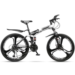 FLBT Folding Mountain Bike FLBT Bike Folding Mountain High Carbon Steel Frame 26 Inches / 24 Speed Variable Speed Double Shock Absorption Three Cutter Wheel Foldable Bicycle Adult Racing Car Off-Road Unisex / White / 26In