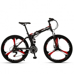 AZXV Bike Foldable Adult Mountain Bike Full Suspension Dual Disc Brakes Mountain Bike 26-Inch Wheels，21 / 24 / 27 Speed Drivetrain，soft Tail Frame，Hydraulic Disc Brakes，Adjustabl black red-21