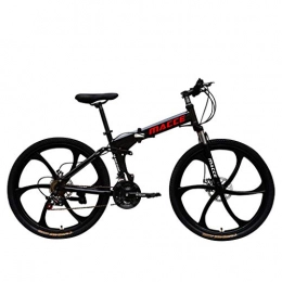  Bike Foldable Mountain Bike 26 Inches, Carbon Steel Mountain Bike Shimanos21 Speed Bicycle Full Suspension MTB With 6 Cutter Wheel, Aluminum Racing Bicycle Outdoor Cycling((26'', 21 Speed) (Black)